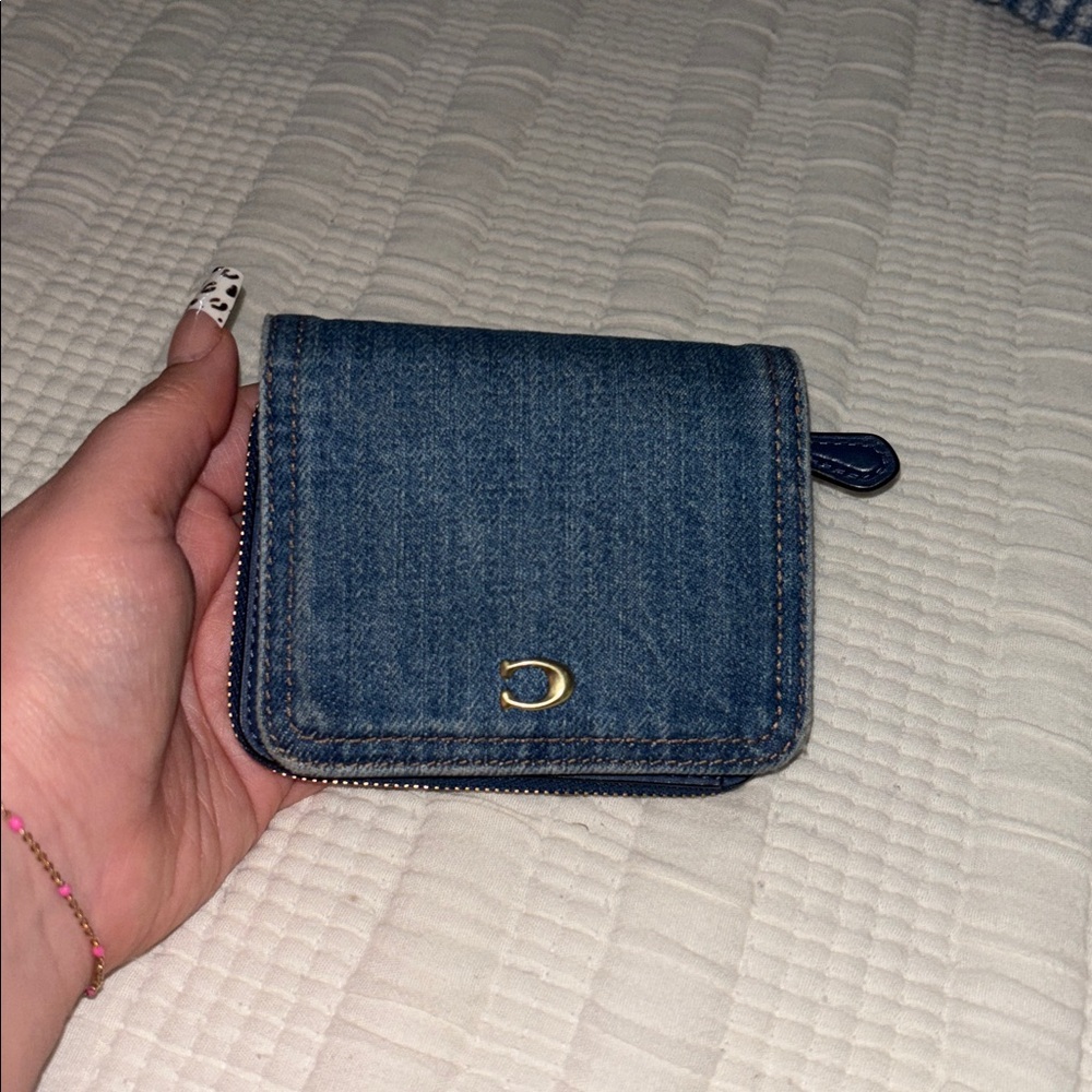 COACH 
Denim Wallet with Gold Accent